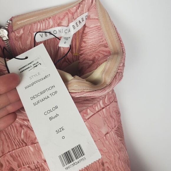 Veronica Beard Sufiana Moire One Shoulder Top Jacquard Blush Blouse Zip Back NWT - Picture 8 of 10